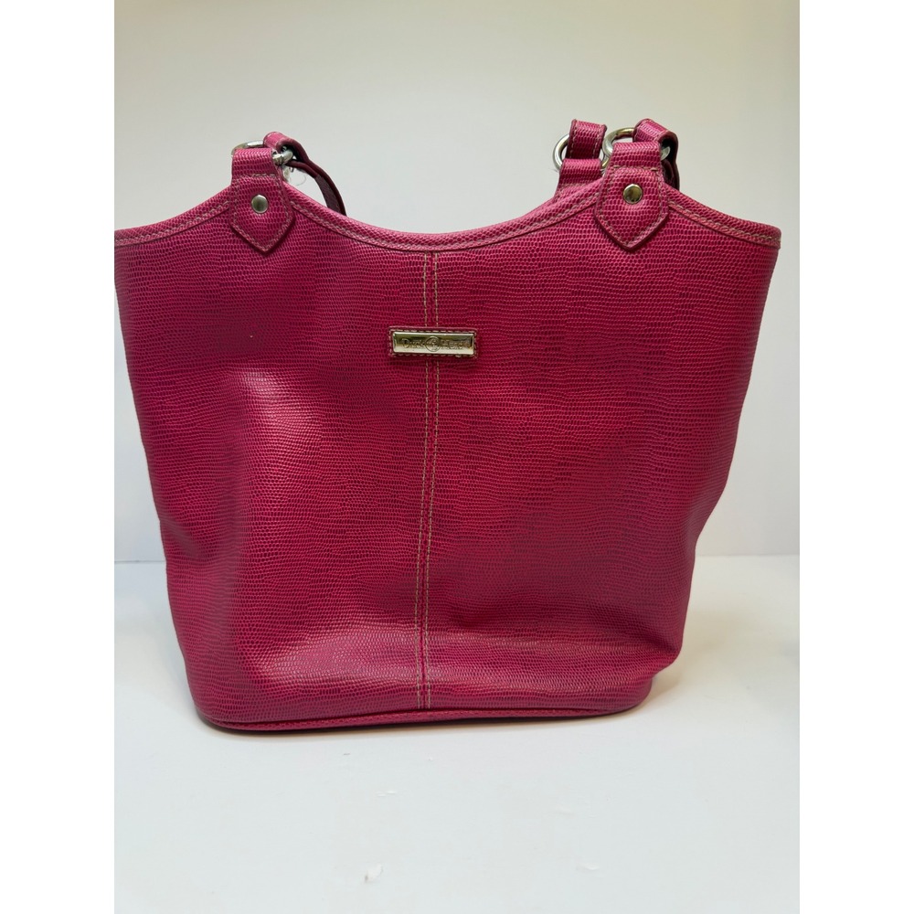 Duck Head Pink Lizard Embossed Faux Leather Shoulder Bag Tote Magenta